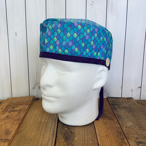 Handmade Buttoned Scrub Caps - Mermaid