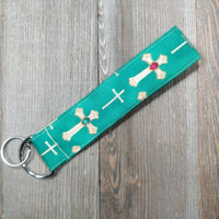 Handmade Wristlet Keychain - Crosses of Gold