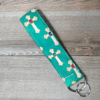Handmade Wristlet Keychain - Crosses of Gold