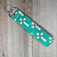 Handmade Wristlet Keychain - Crosses of Gold