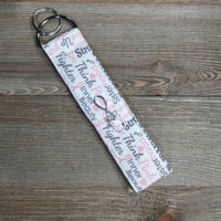 Handmade Wristlet Keychain - Breast Cancer Ribbon