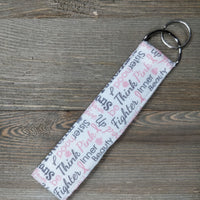 Handmade Wristlet Keychain - Breast Cancer Ribbon