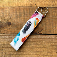 Handmade Wristlet Keychain - Boho Feathers