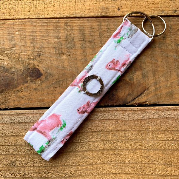 Handmade Wristlet Keychain - Pig Print