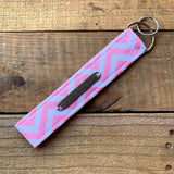 Handmade Wristlet Keychain - Pink Chevron