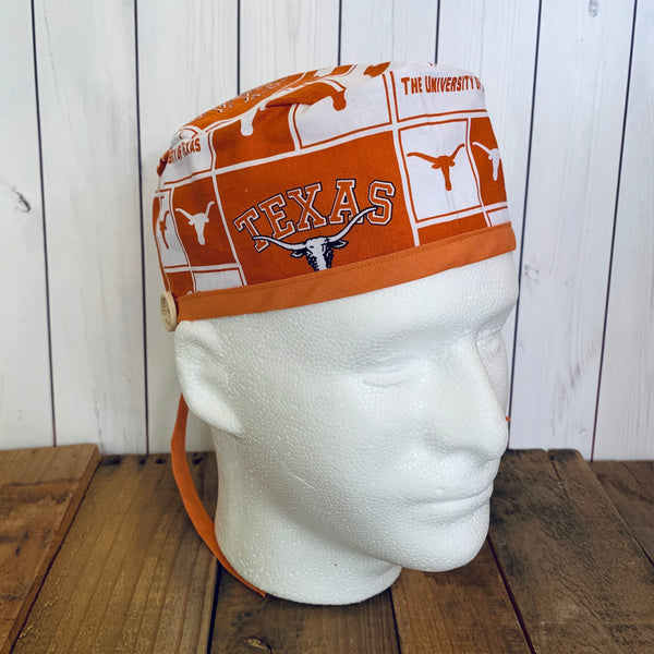 Handmade Buttoned Scrub Caps - University of Texas Longhorn Block Pieces