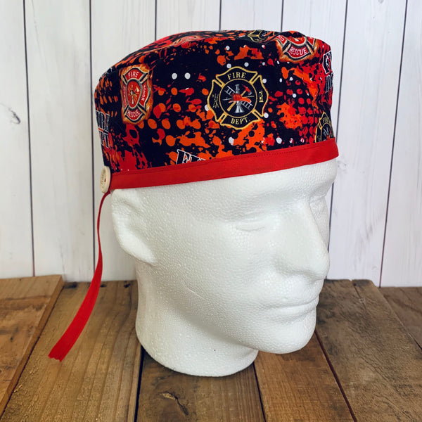 Handmade Buttoned Scrub Caps - Firefighter Camo