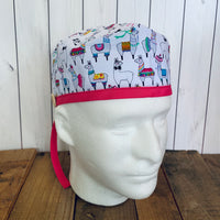 Handmade Buttoned Scrub Caps - Llama Parade