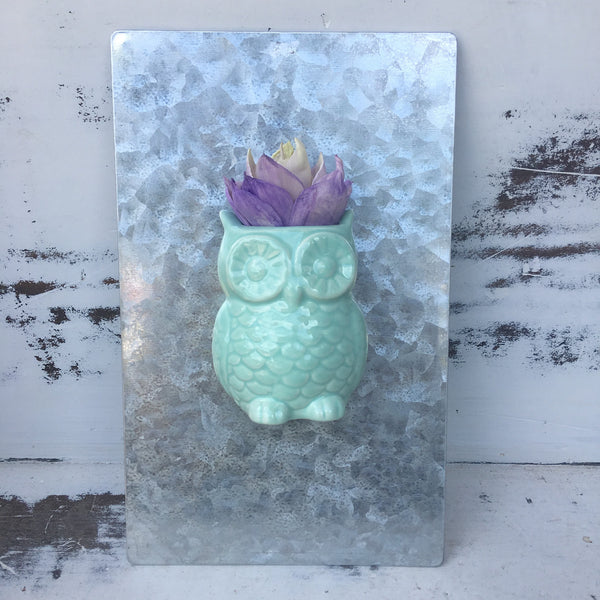 Small Owl Magnet with Wood Flower