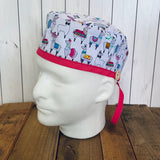 Handmade Buttoned Scrub Caps - Llama Parade