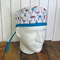 Handmade Buttoned Scrub Caps - Llama Parade