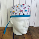 Handmade Buttoned Scrub Caps - Llama Parade