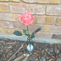 Pink Rose Stem in Medium Modern Metal Vase