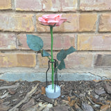 Light Pink Rose Stem in Medium Modern Metal Vase