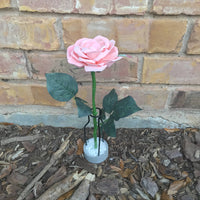 Light Pink Rose Stem in Medium Modern Metal Vase