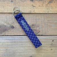 Handmade Wristlet Keychain - Blue Criss Cross