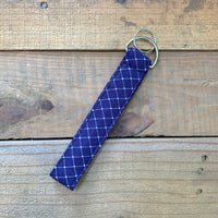 Handmade Wristlet Keychain - Blue Criss Cross