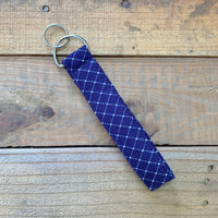 Handmade Wristlet Keychain - Blue Criss Cross