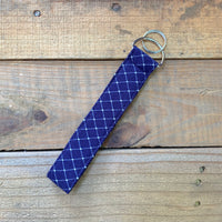 Handmade Wristlet Keychain - Blue Criss Cross