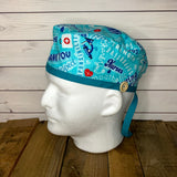 Handmade Buttoned Scrub Caps - Turquoise Medical Heros