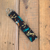 Handmade Wristlet Keychain - Kokopelli and Gecko