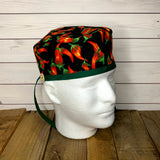 Handmade Buttoned Scrub Caps - Red Hot Chilis