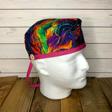 Handmade Buttoned Scrub Caps - Neon Flames