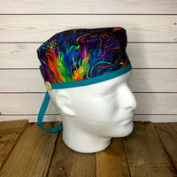 Handmade Buttoned Scrub Caps - Neon Flames