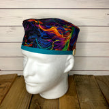 Handmade Buttoned Scrub Caps - Neon Flames