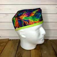 Handmade Buttoned Scrub Caps - Neon Flames