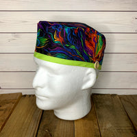 Handmade Buttoned Scrub Caps - Neon Flames