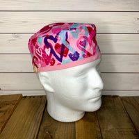 Handmade Buttoned Scrub Caps - Multi Hearts