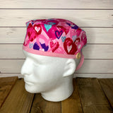 Handmade Buttoned Scrub Caps - Multi Hearts