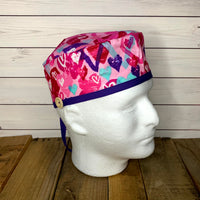 Handmade Buttoned Scrub Caps - Multi Hearts