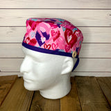 Handmade Buttoned Scrub Caps - Multi Hearts