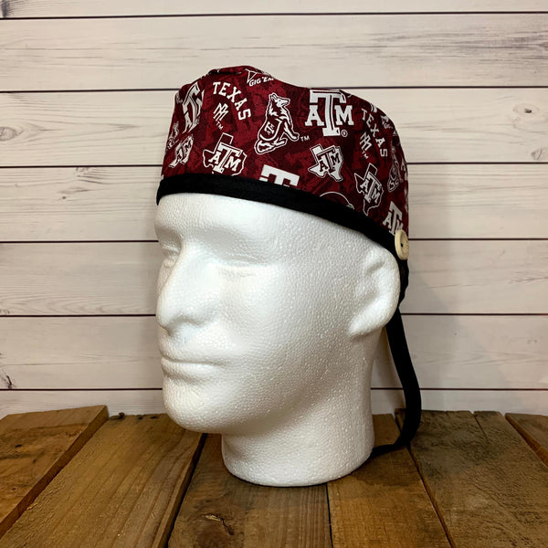 Handmade Buttoned Scrub Caps - Aggie Mascot