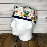 Handmade Buttoned Scrub Caps - Garden Gnomes