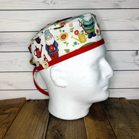 Handmade Buttoned Scrub Caps - Garden Gnomes