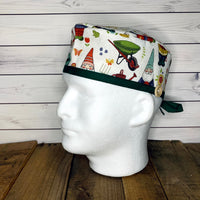 Handmade Buttoned Scrub Caps - Garden Gnomes