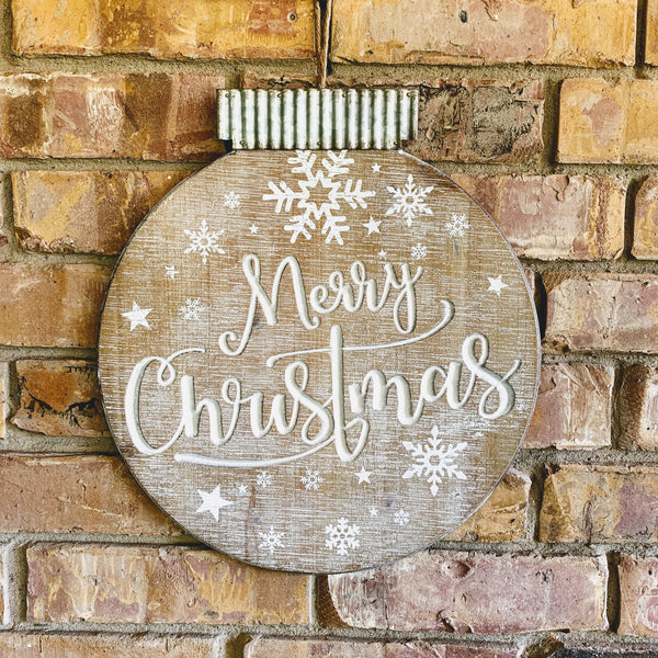 Merry Christmas Wood Ornament Sign w/Metal