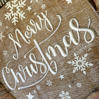 Merry Christmas Wood Ornament Sign w/Metal