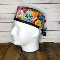 Handmade Buttoned Scrub Caps - Donuts