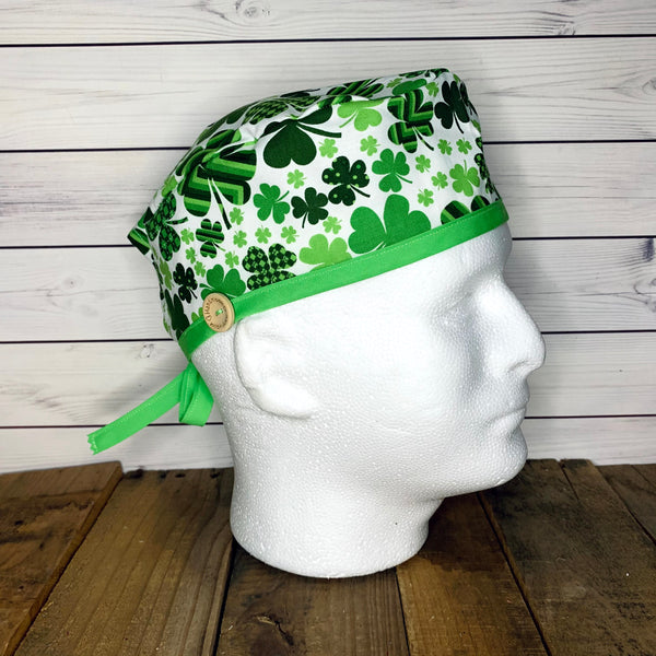 Handmade Buttoned Scrub Caps - Shamrock St Patrick's Day