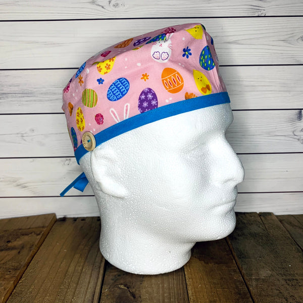 Handmade Buttoned Scrub Caps - Easter Bunny & Eggs