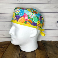 Handmade Buttoned Scrub Caps - Easter Eggs