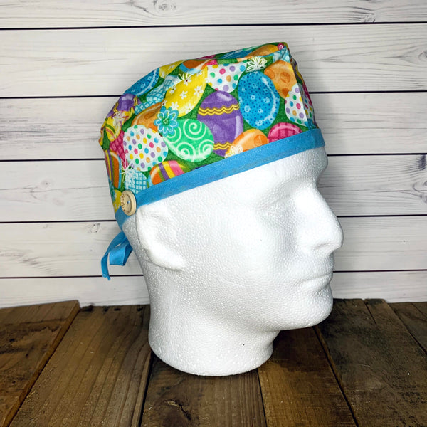 Handmade Buttoned Scrub Caps - Easter Eggs