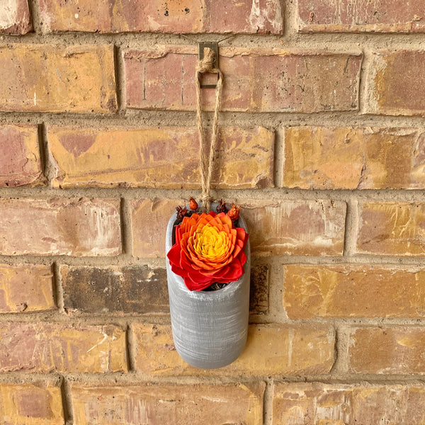Red/Orange/Yellow Succulent in Hanging Vase