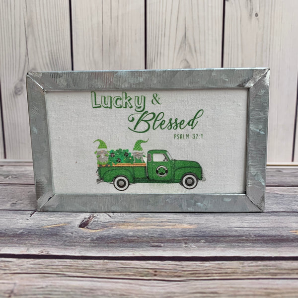 Lucky & Blessed Gnome Metal Sign