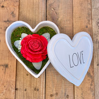 Rae Dunn Love Heart Ceramic Container with Wood Flower - Mulitple Options Available