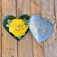 Metal Heart Container with Wood Flower - Mulitple Options Available